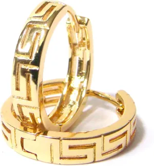 0.75 Inch Greek Key Yellow Gold Filled Plated Hoop Earrings