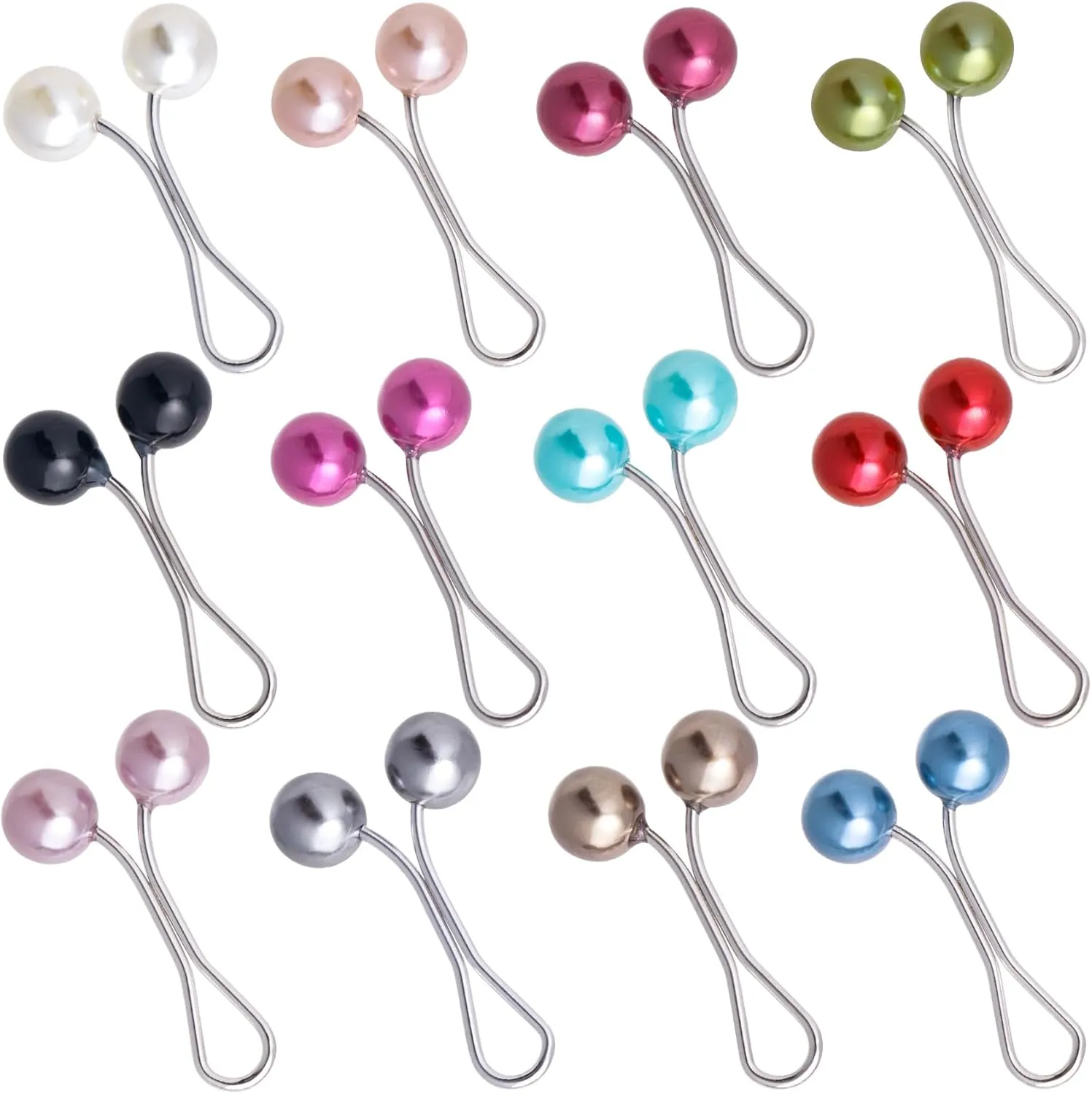 12pcs Hijab Pins, Pearl Metal Scarf Clips, Brooch Clips Headscarf Accessories for Muslim Women