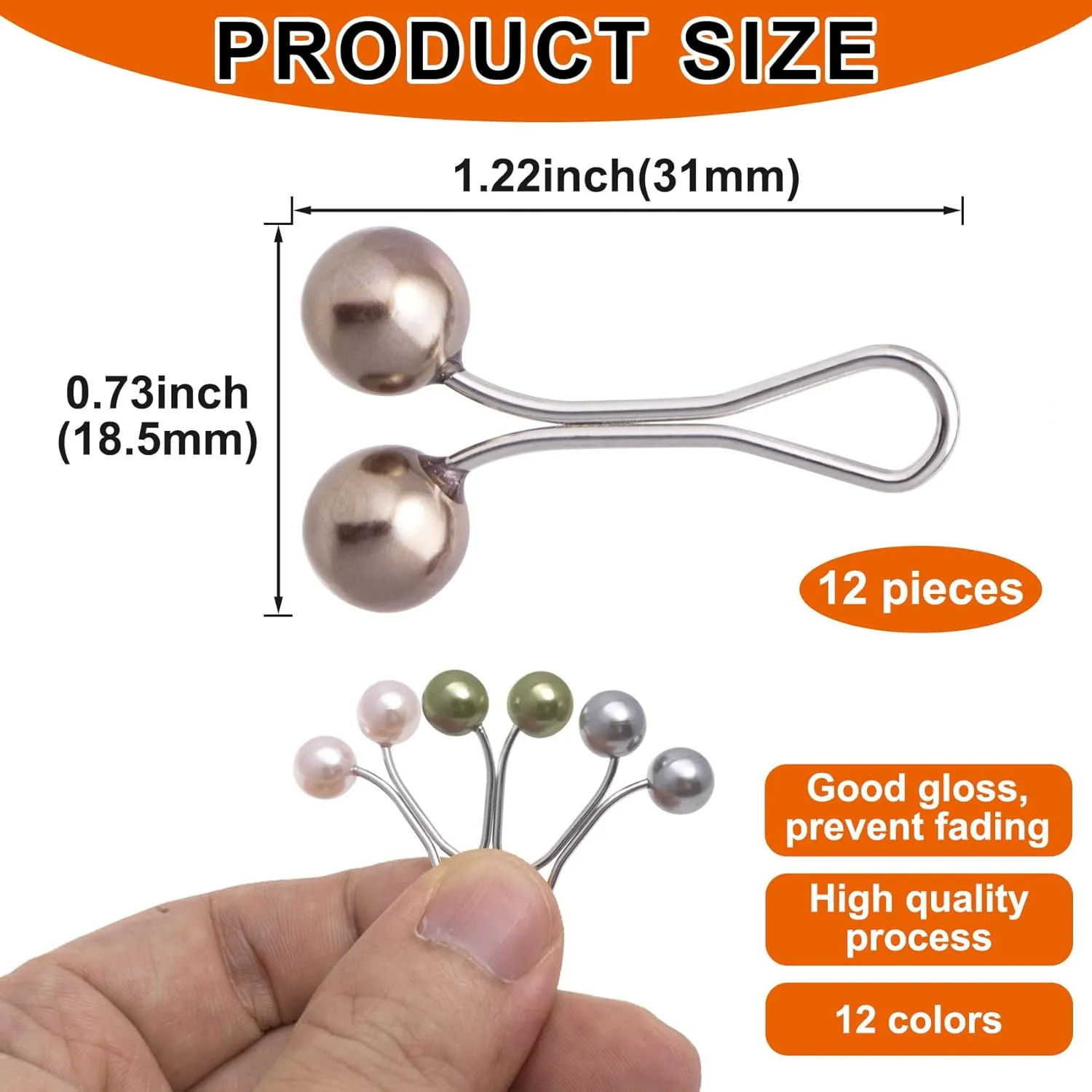 12pcs Hijab Pins, Pearl Metal Scarf Clips, Brooch Clips Headscarf Accessories for Muslim Women