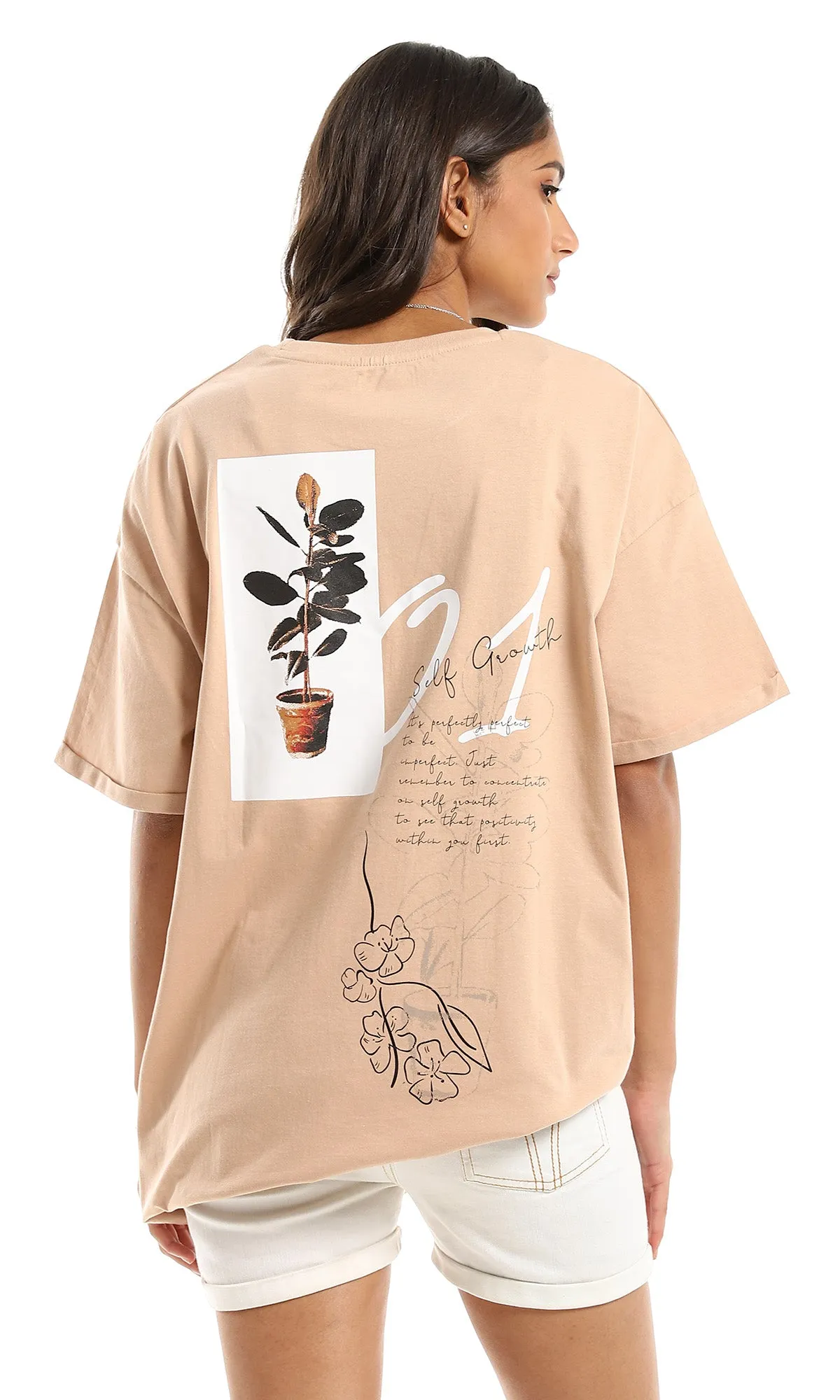 97615 Front & Back Printing Over-Size Dark Nude Tee