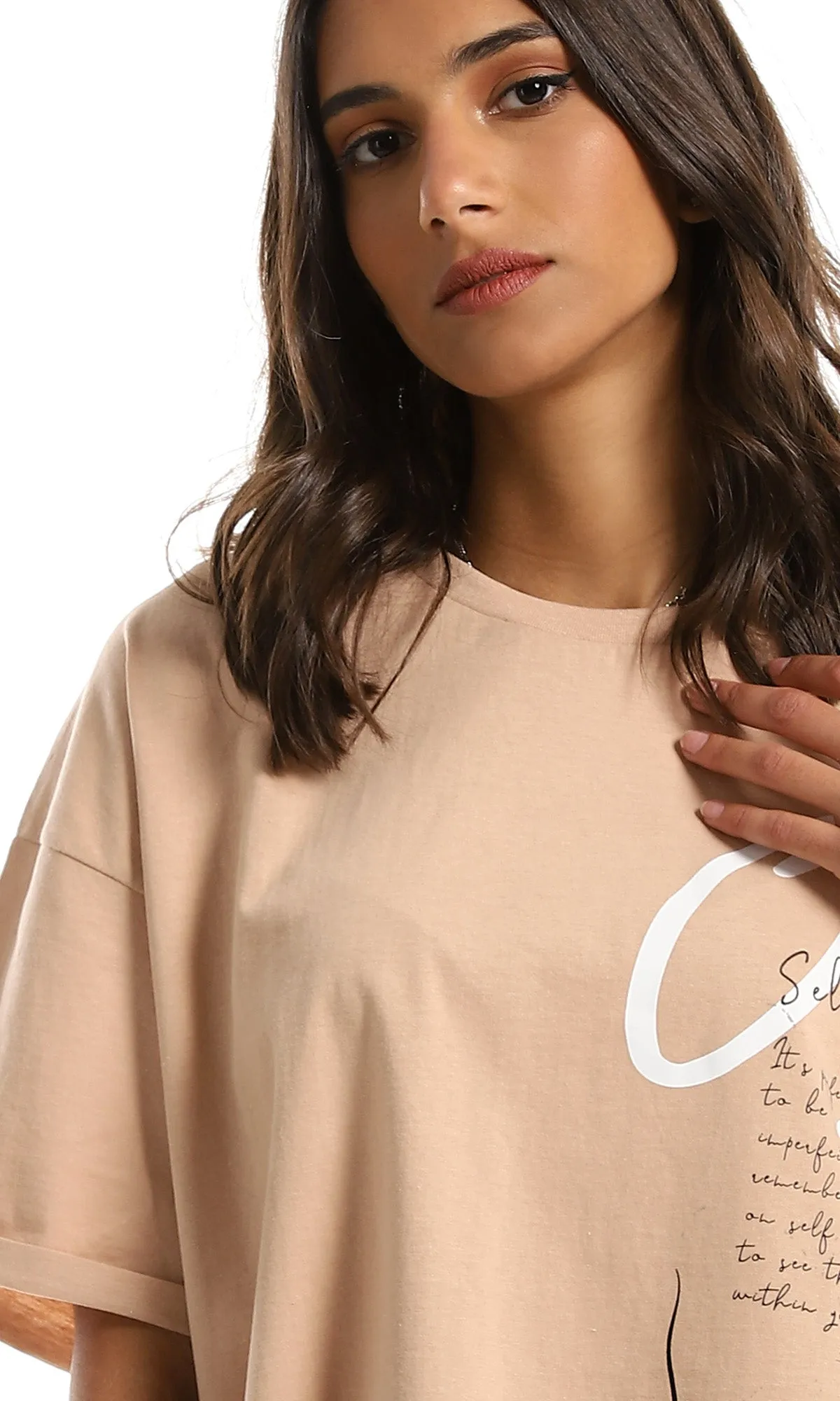 97615 Front & Back Printing Over-Size Dark Nude Tee