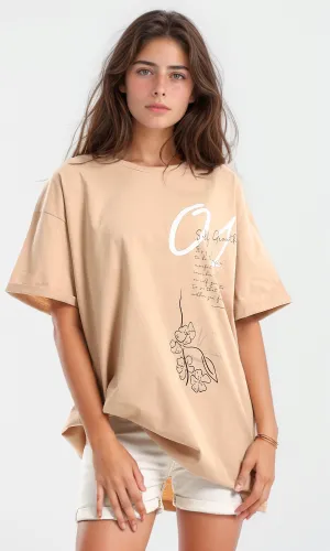 97615 Front & Back Printing Over-Size Dark Nude Tee
