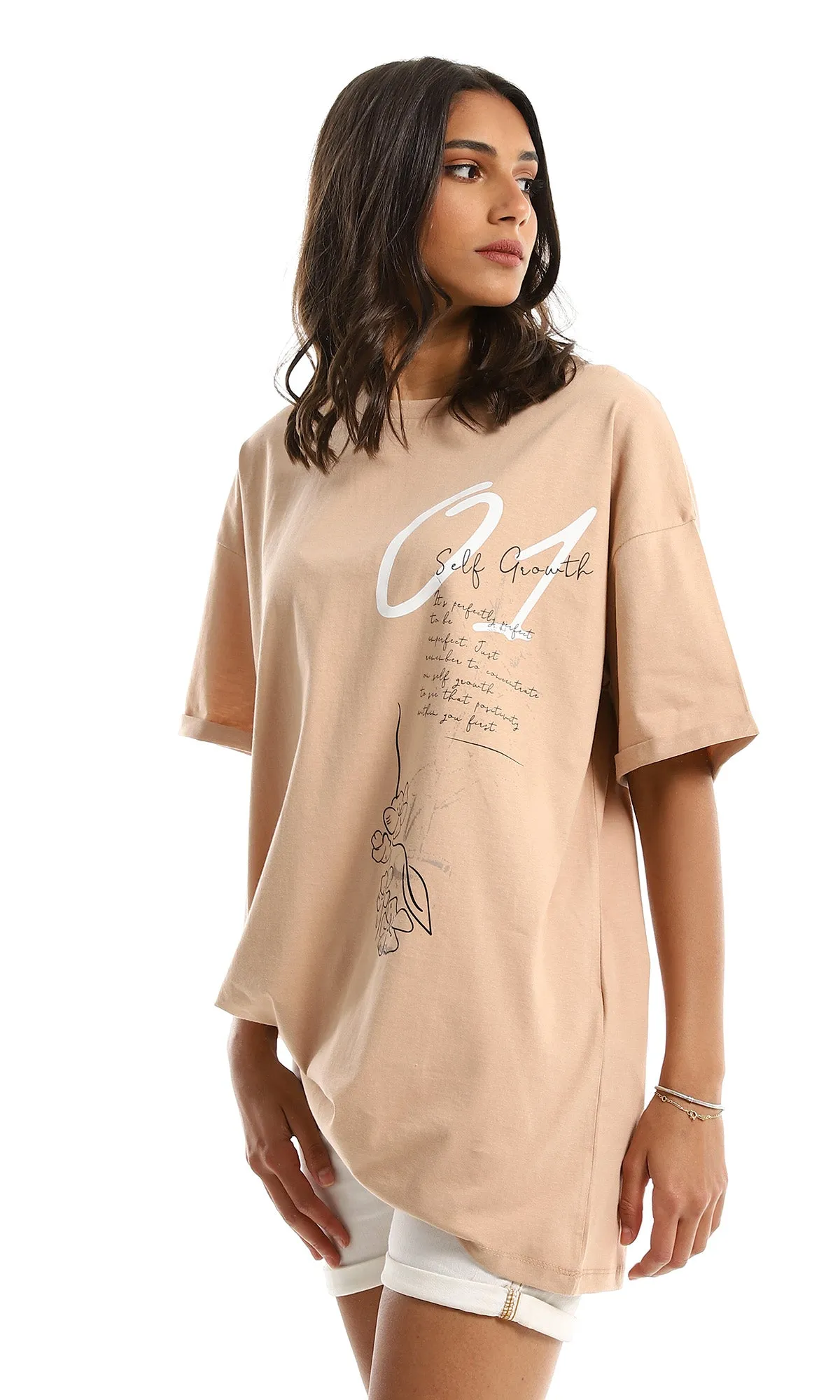 97615 Front & Back Printing Over-Size Dark Nude Tee