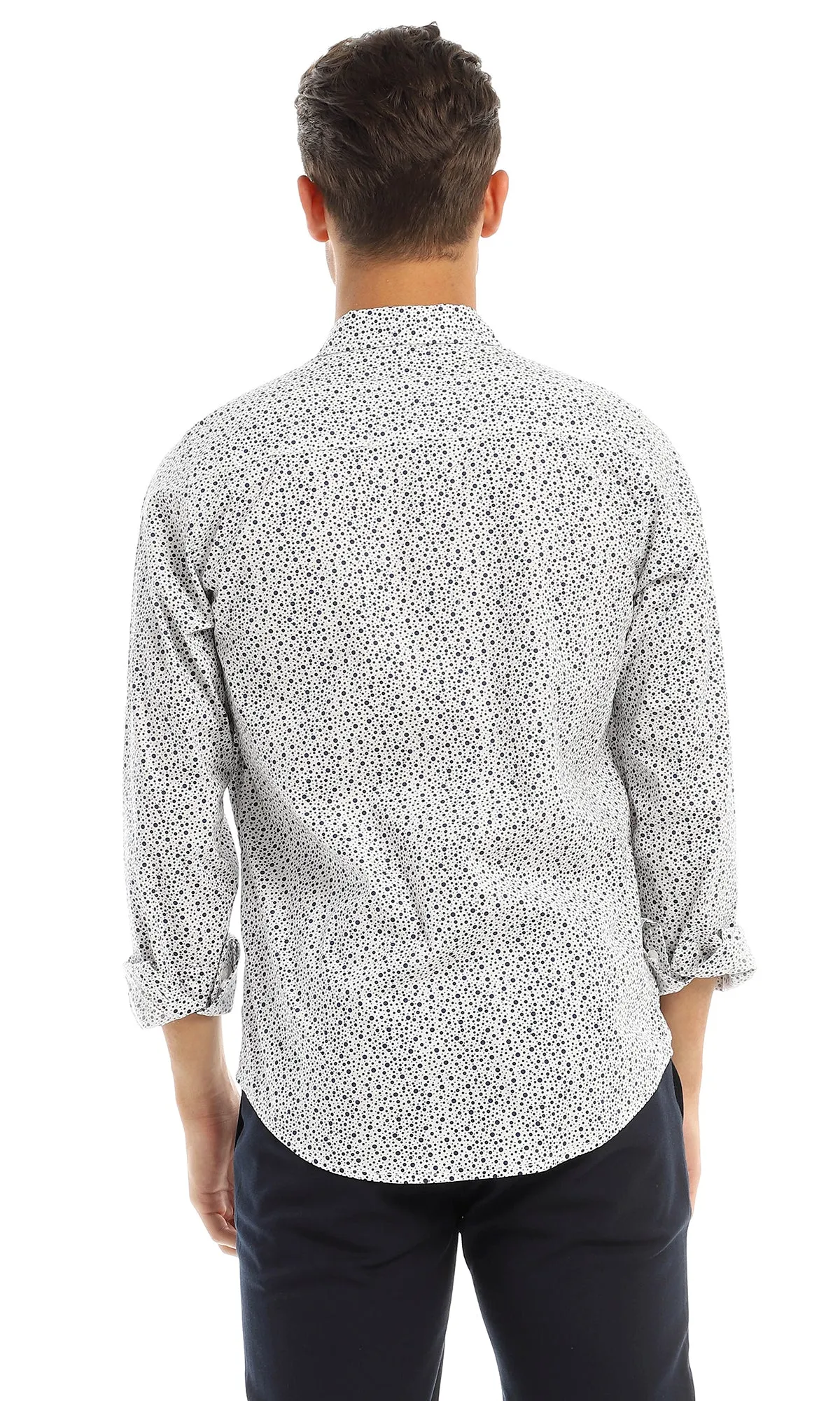 97822 Dots Pattern Full Buttoned White & Navy Blue Shirt