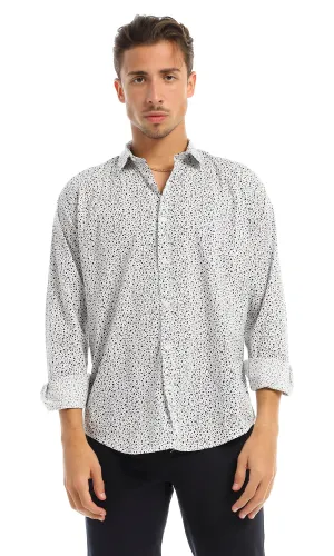 97822 Dots Pattern Full Buttoned White & Navy Blue Shirt