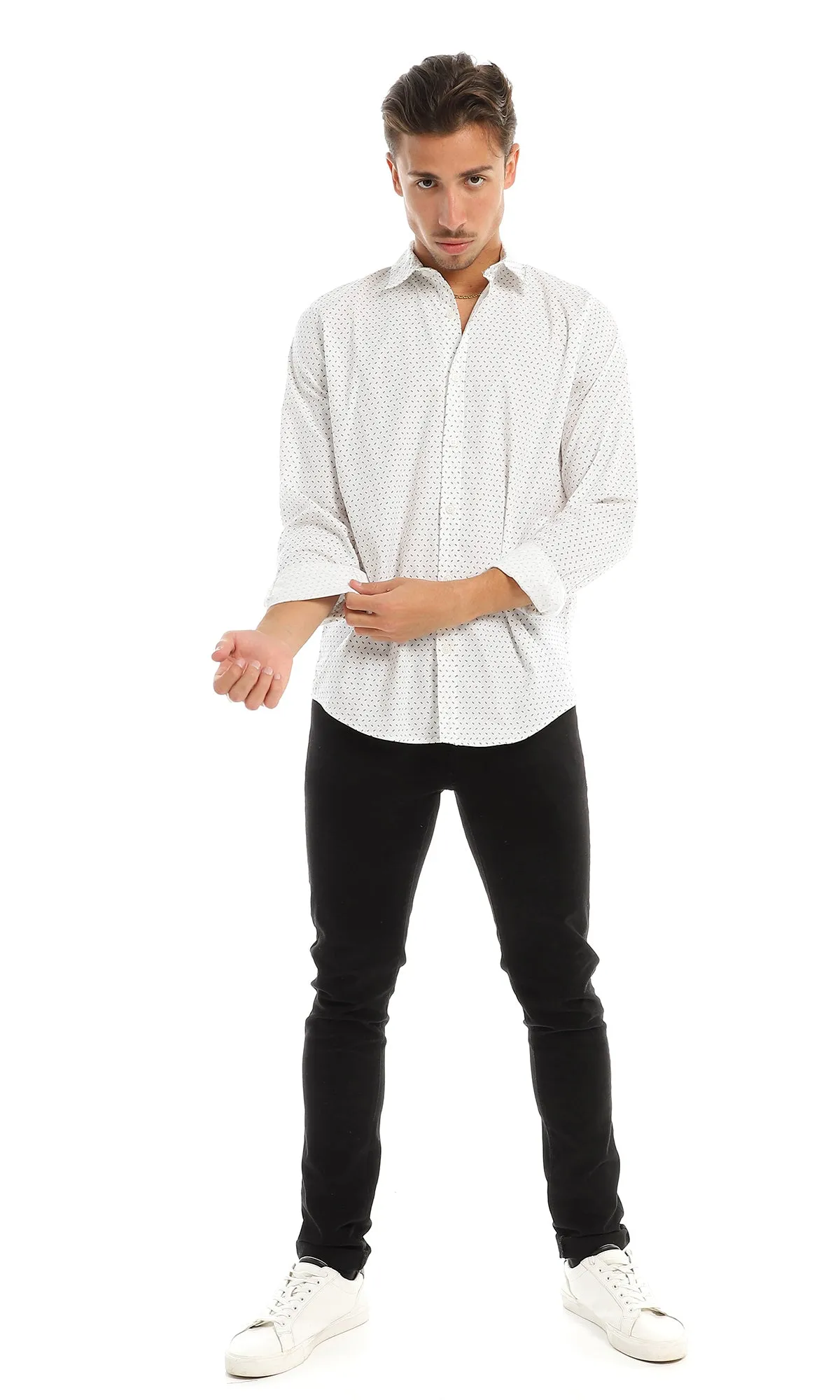 97823 Self Patterned Full Buttoned White Shirt