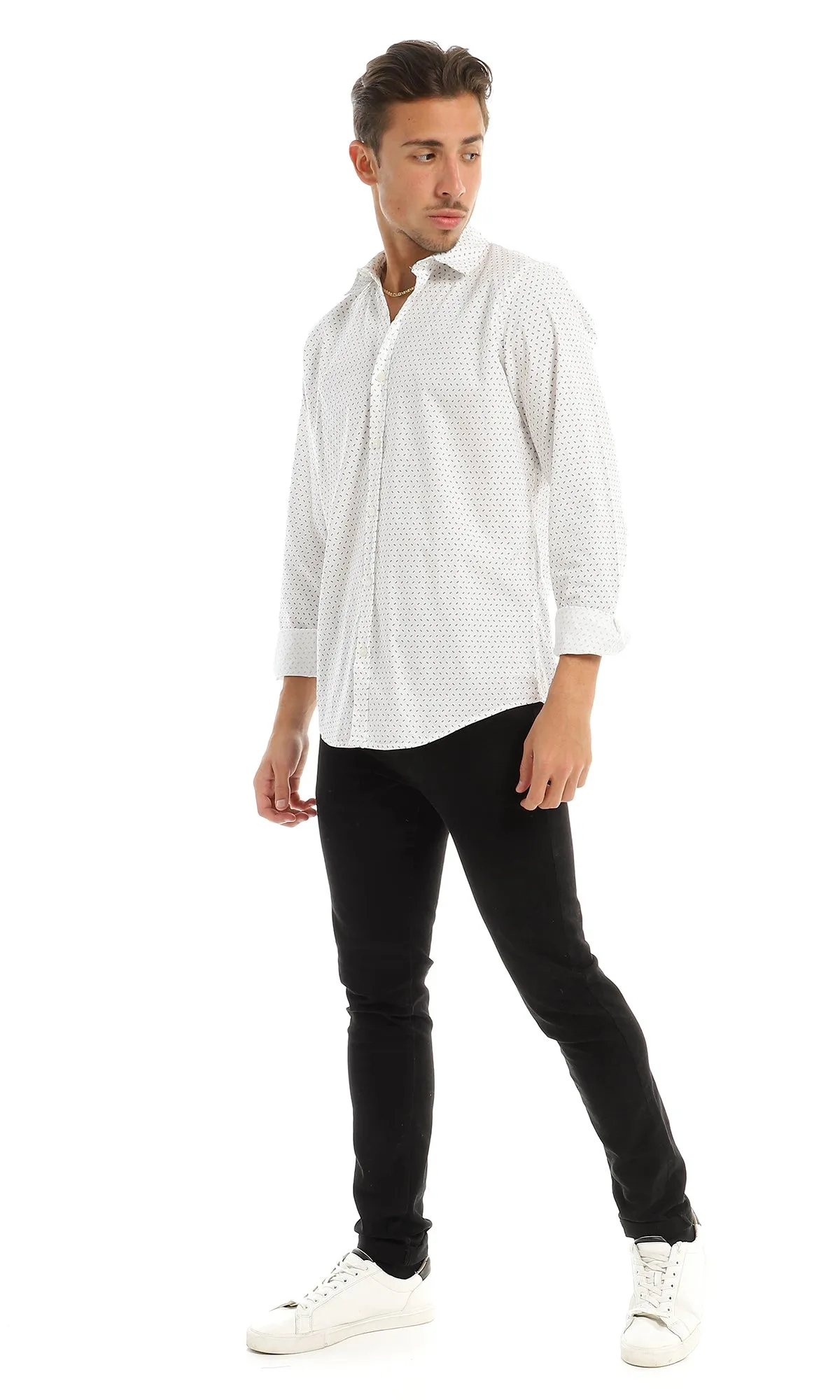 97823 Self Patterned Full Buttoned White Shirt