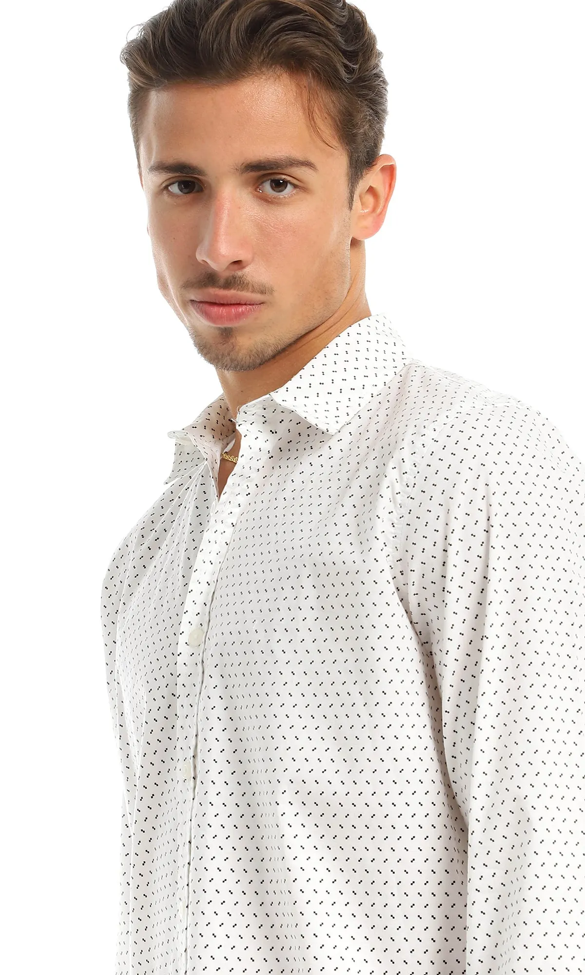 97823 Self Patterned Full Buttoned White Shirt