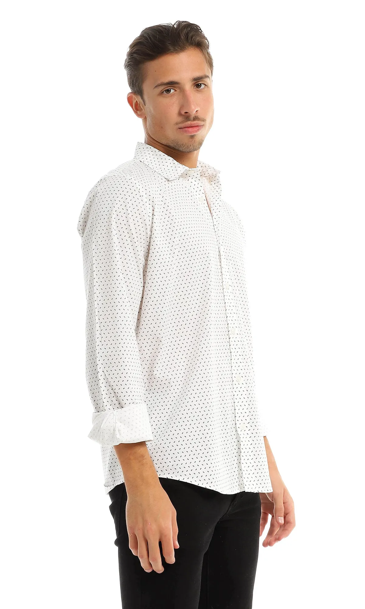 97823 Self Patterned Full Buttoned White Shirt