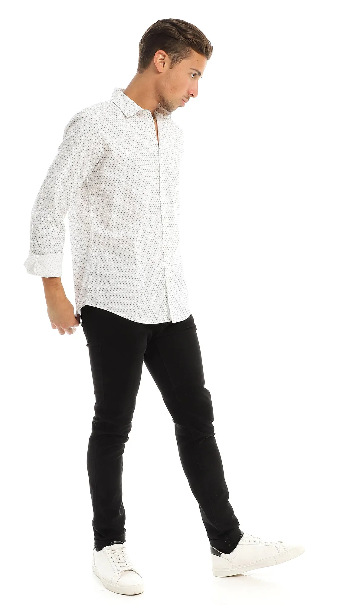 97823 Self Patterned Full Buttoned White Shirt