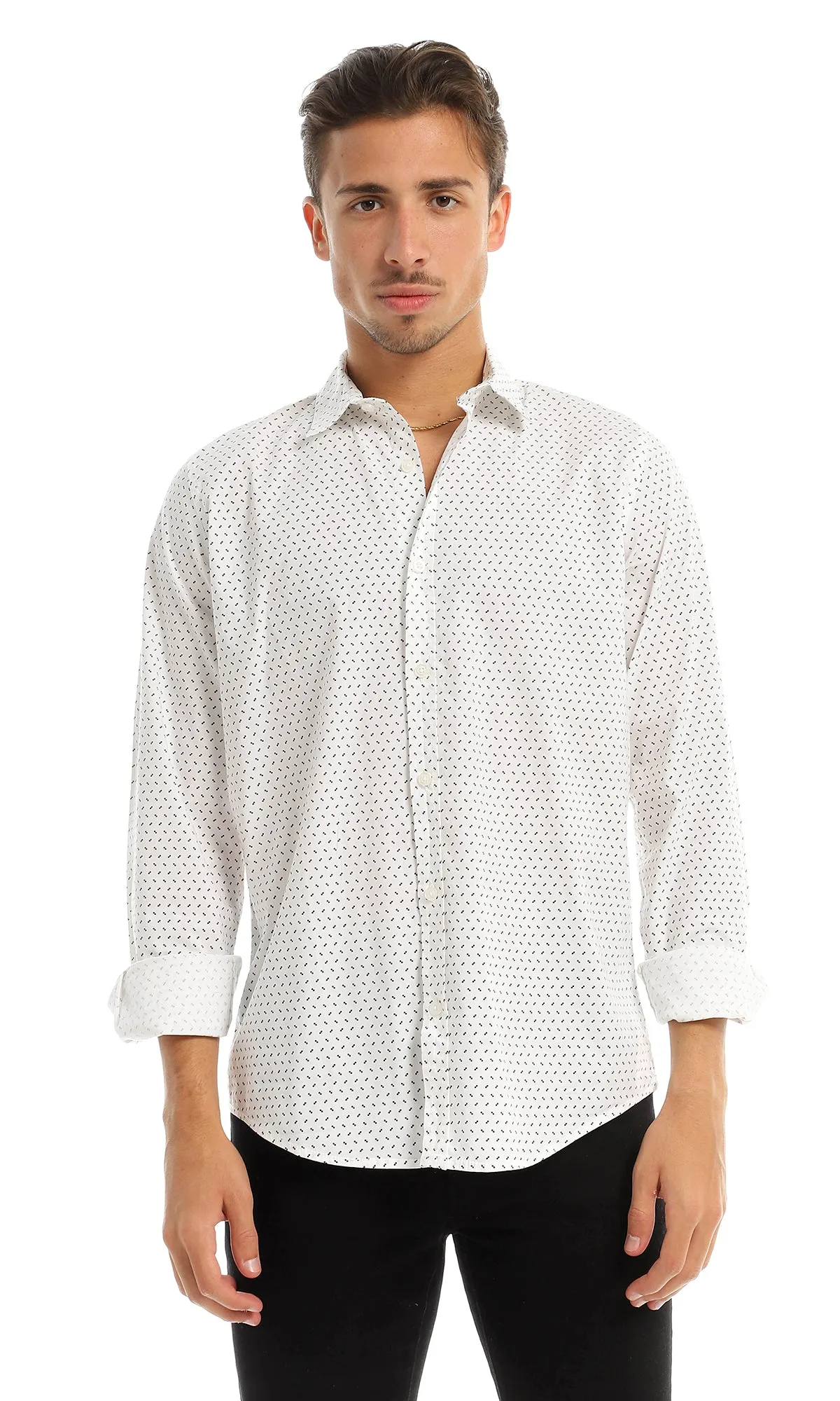 97823 Self Patterned Full Buttoned White Shirt