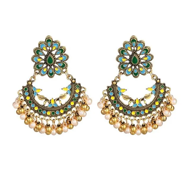 Afghan Ethnic Vintage Bell Tassel Drop Earrings (E842)