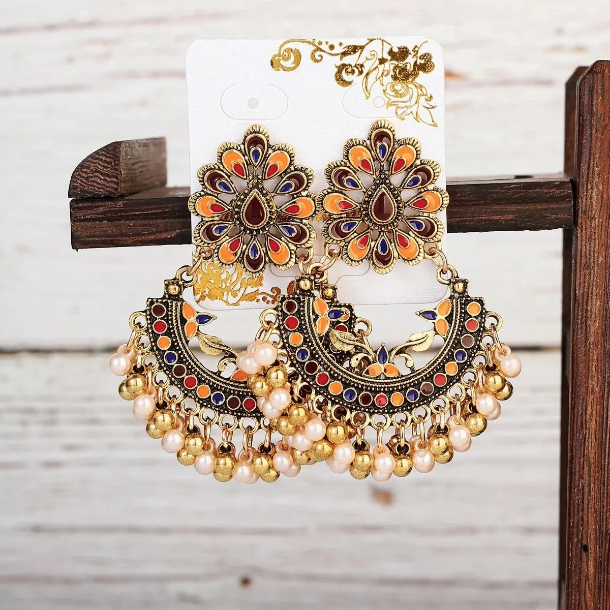 Afghan Ethnic Vintage Bell Tassel Drop Earrings (E842)