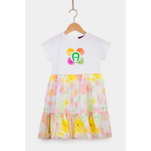Aigner Kids Bright White Floral and Chiffon Dress