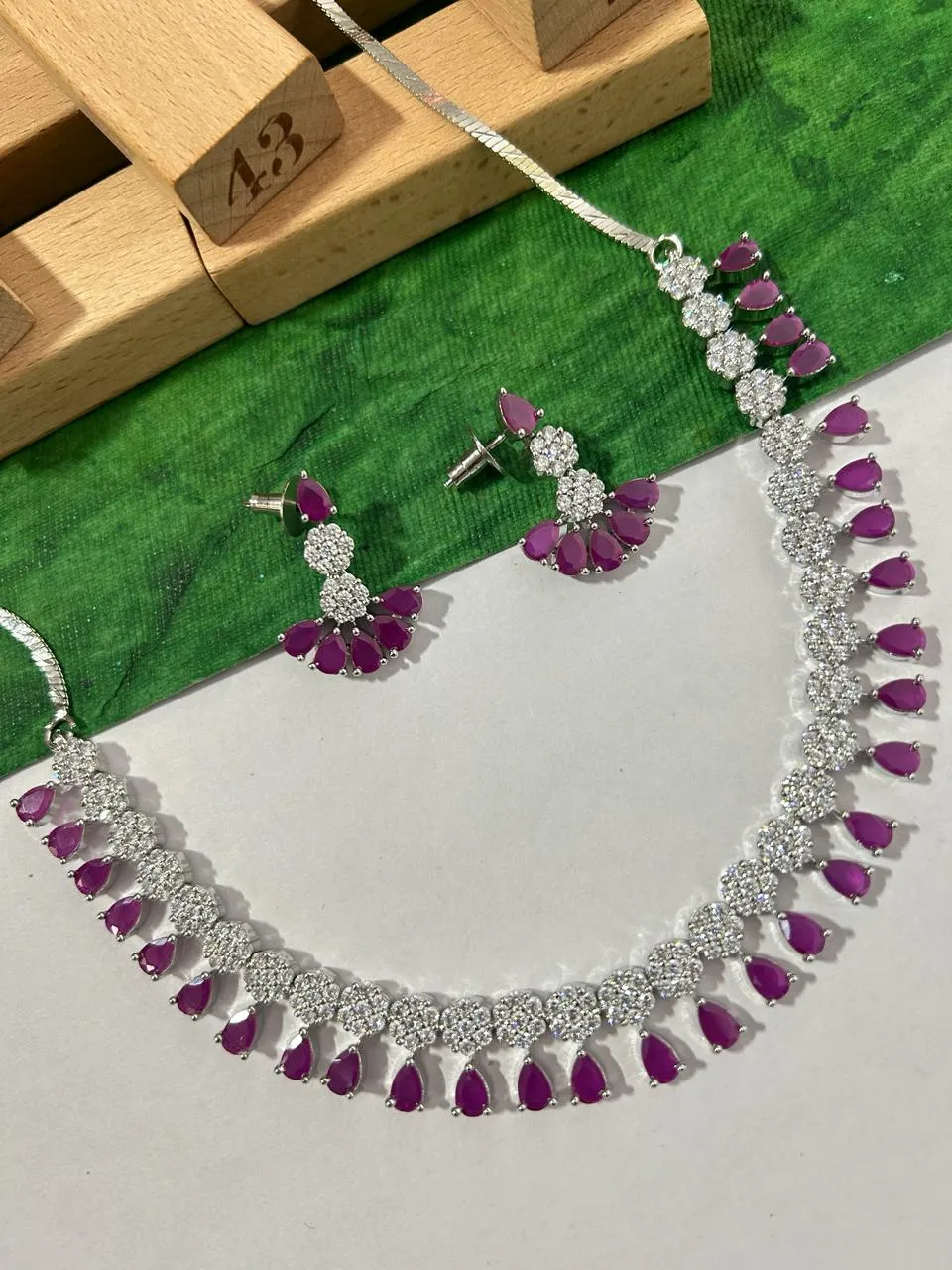 American Diamond and Semi-Precious Designer Necklace Set (D865)