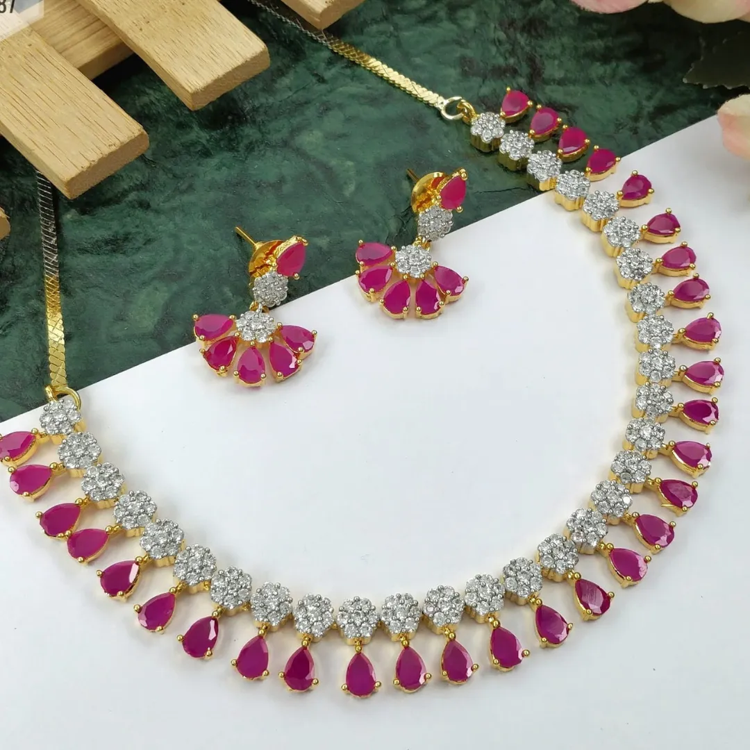 American Diamond and Semi-Precious Designer Necklace Set (D865)