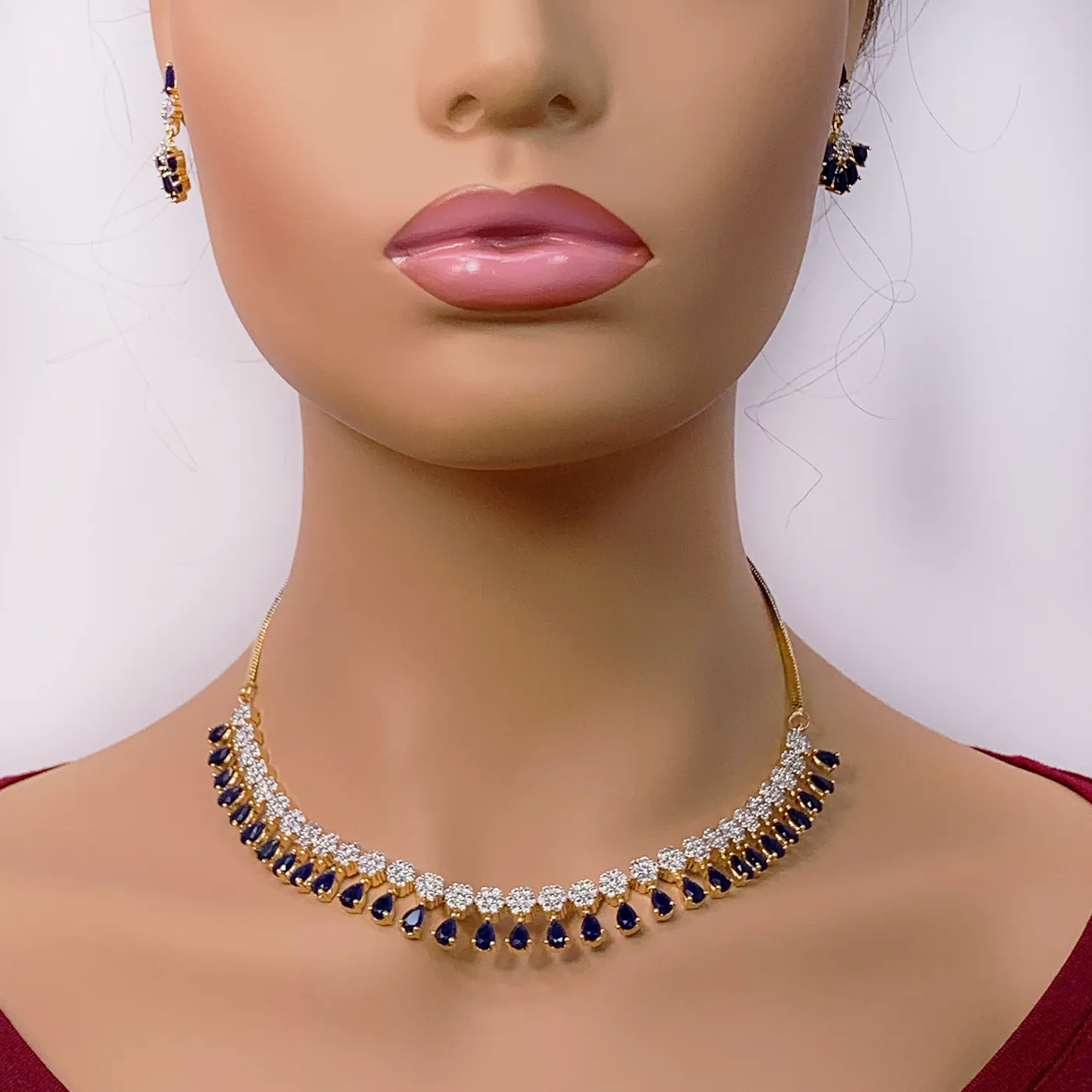 American Diamond and Semi-Precious Designer Necklace Set (D865)