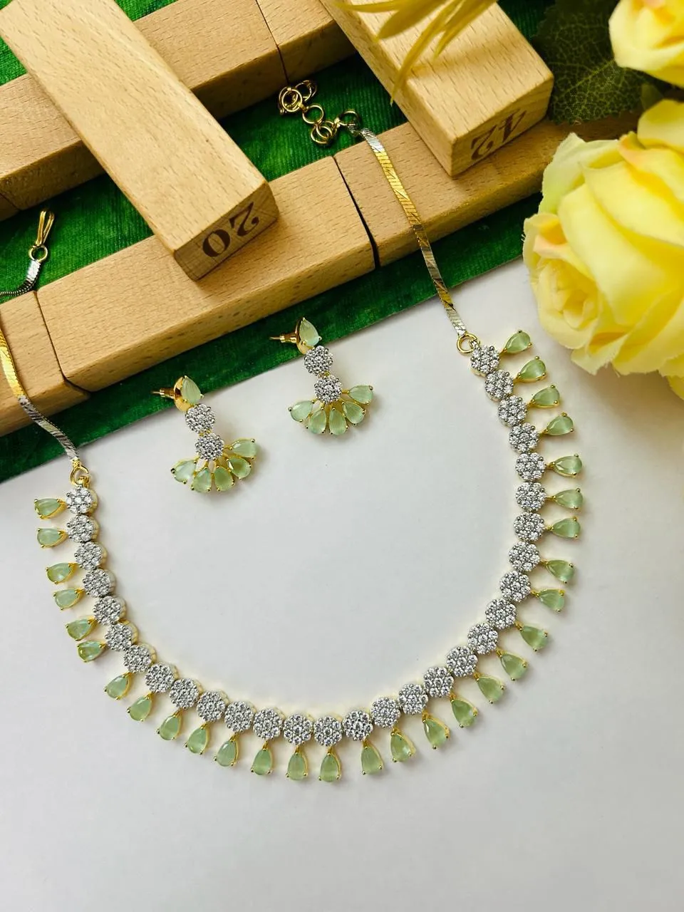 American Diamond and Semi-Precious Designer Necklace Set (D865)