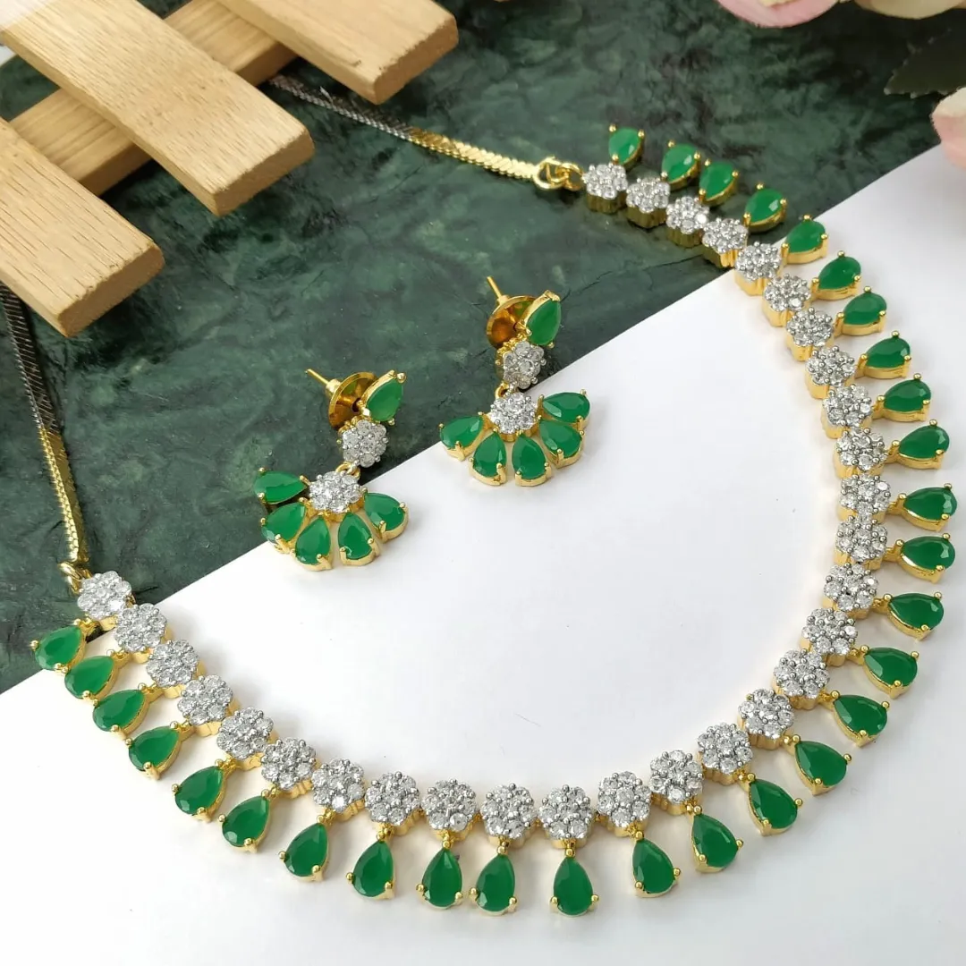 American Diamond and Semi-Precious Designer Necklace Set (D865)
