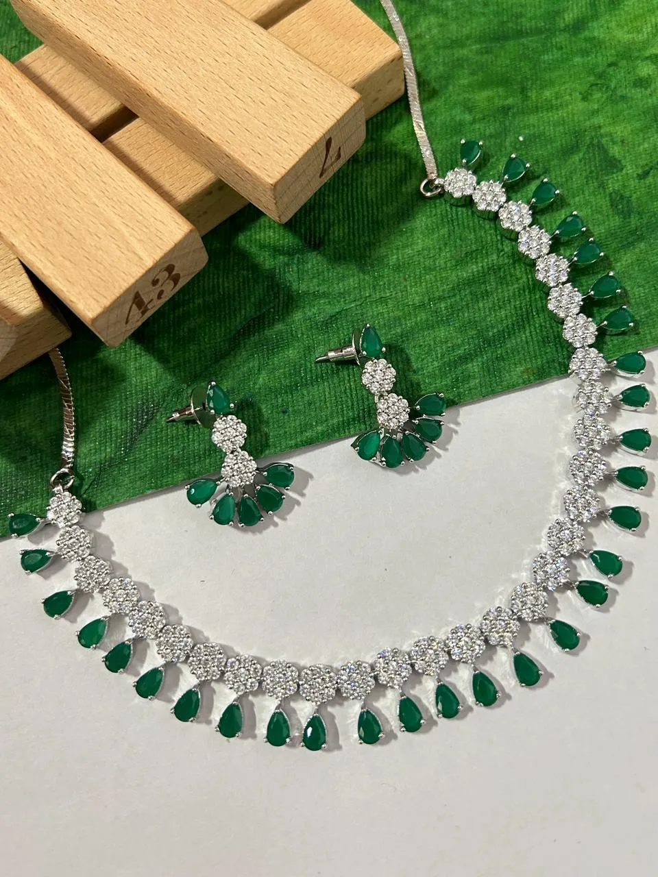 American Diamond and Semi-Precious Designer Necklace Set (D865)