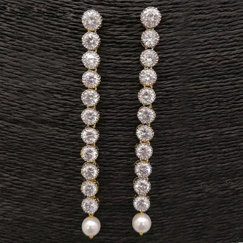 American Diamond Silver Beads Alloy Drops & Danglers Earrings With Pearl For Women And Girls