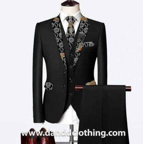 Black 3 Piece 100% Wool Suits For Men Animals