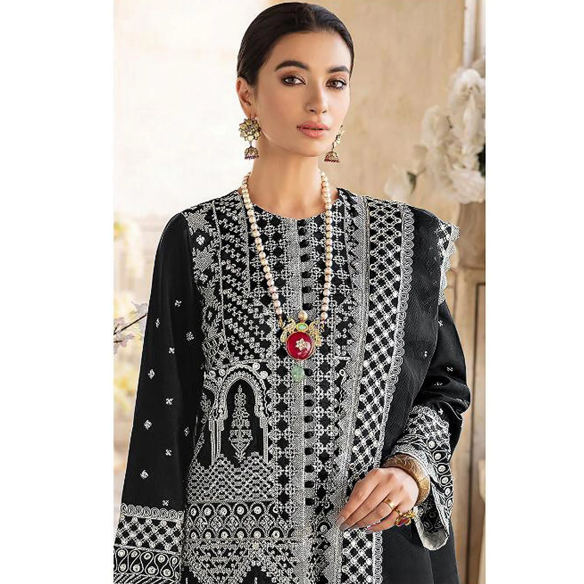 Black Embroidered Georgette Partywear Pakistani Suit