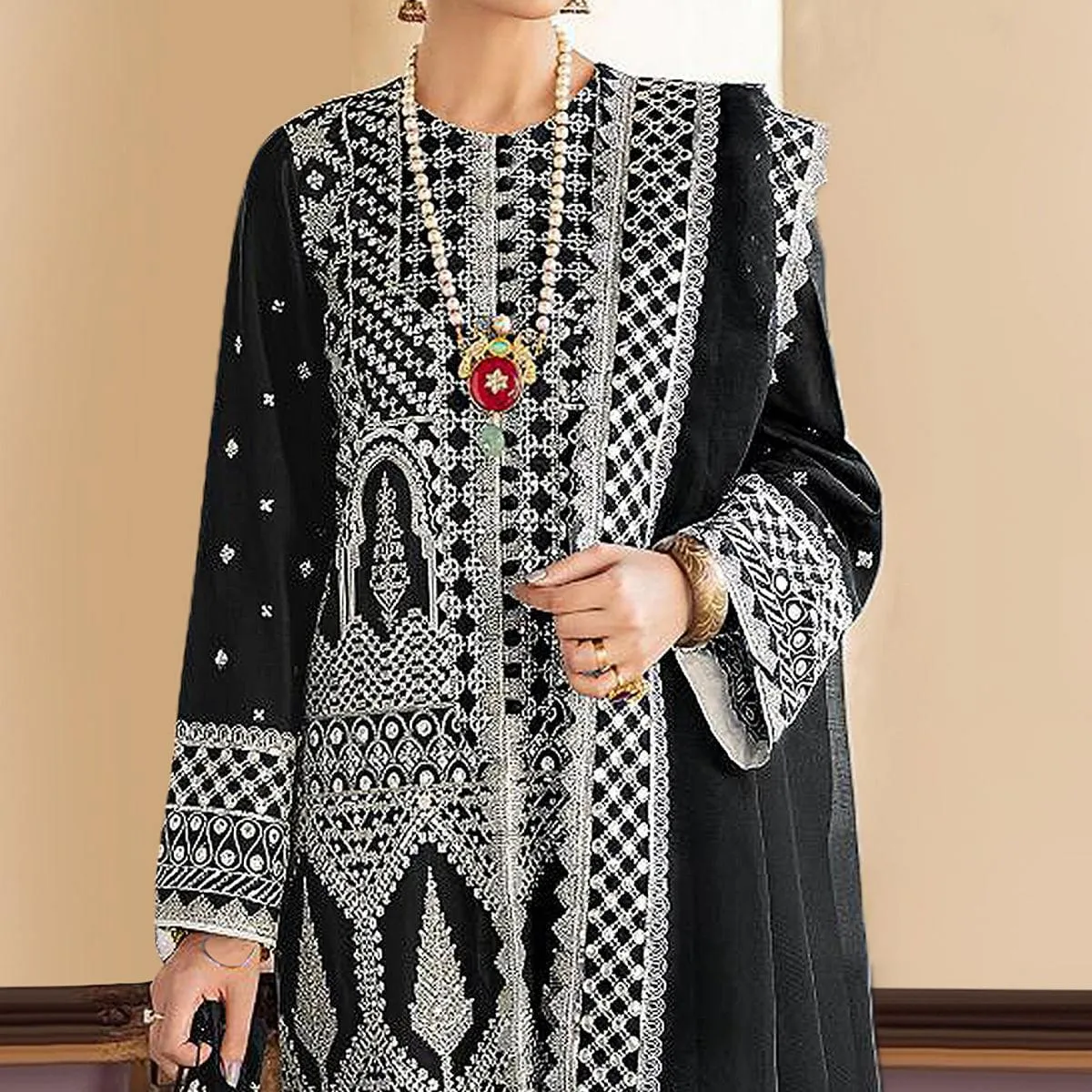 Black Embroidered Georgette Partywear Pakistani Suit