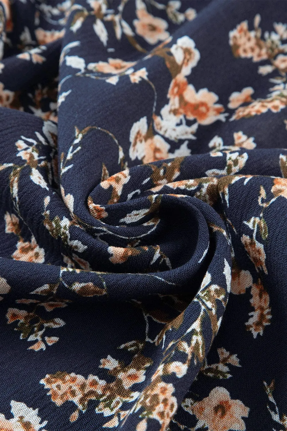 Blue Floral Cutout Sleeveless Tank Top with Round Neck