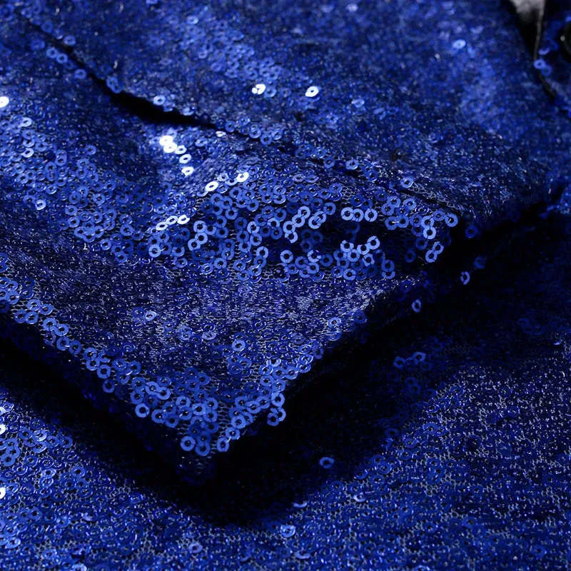 Blue Sequin Tuxedo Blazer