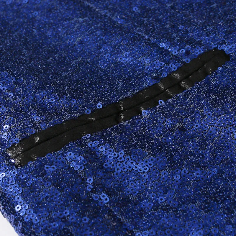 Blue Sequin Tuxedo Blazer