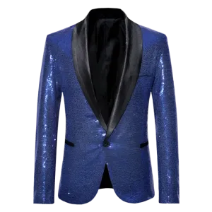 Blue Sequin Tuxedo Blazer