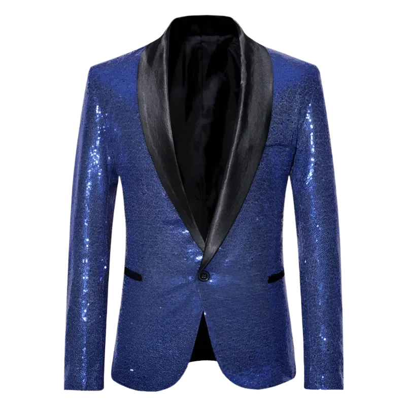 Blue Sequin Tuxedo Blazer
