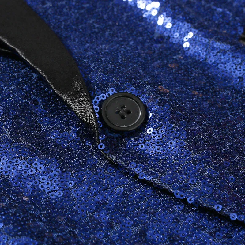 Blue Sequin Tuxedo Blazer