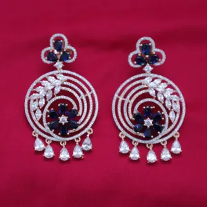 Blue Stone Gold American Diamond Contemporary Earrings (E117)