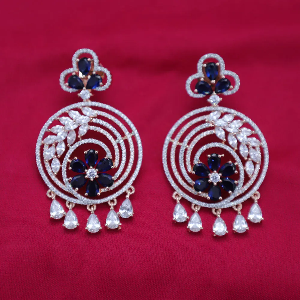 Blue Stone Gold American Diamond Contemporary Earrings (E117)