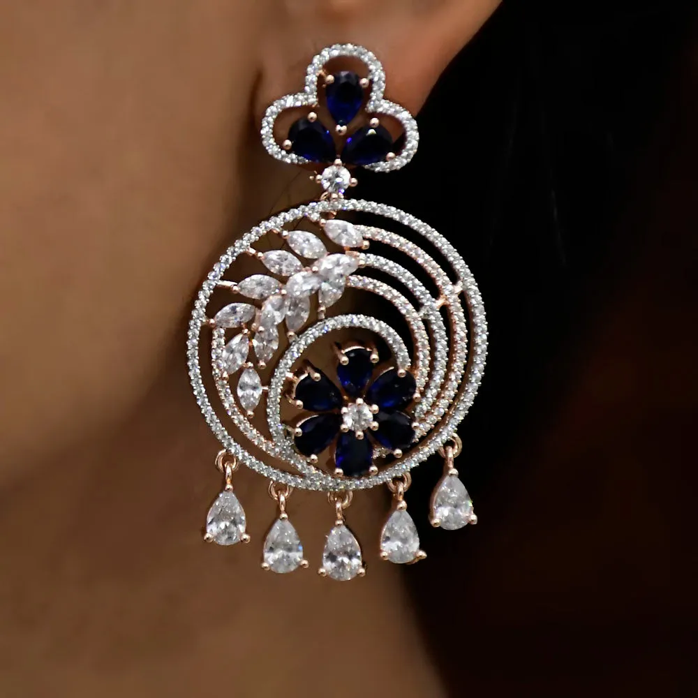 Blue Stone Gold American Diamond Contemporary Earrings (E117)
