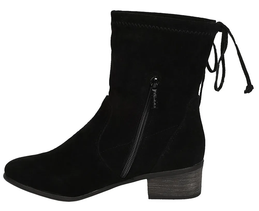 Breckelle's Women's Closed Toe Back Tie Drawstring Mid-Calf Block Heel Boot