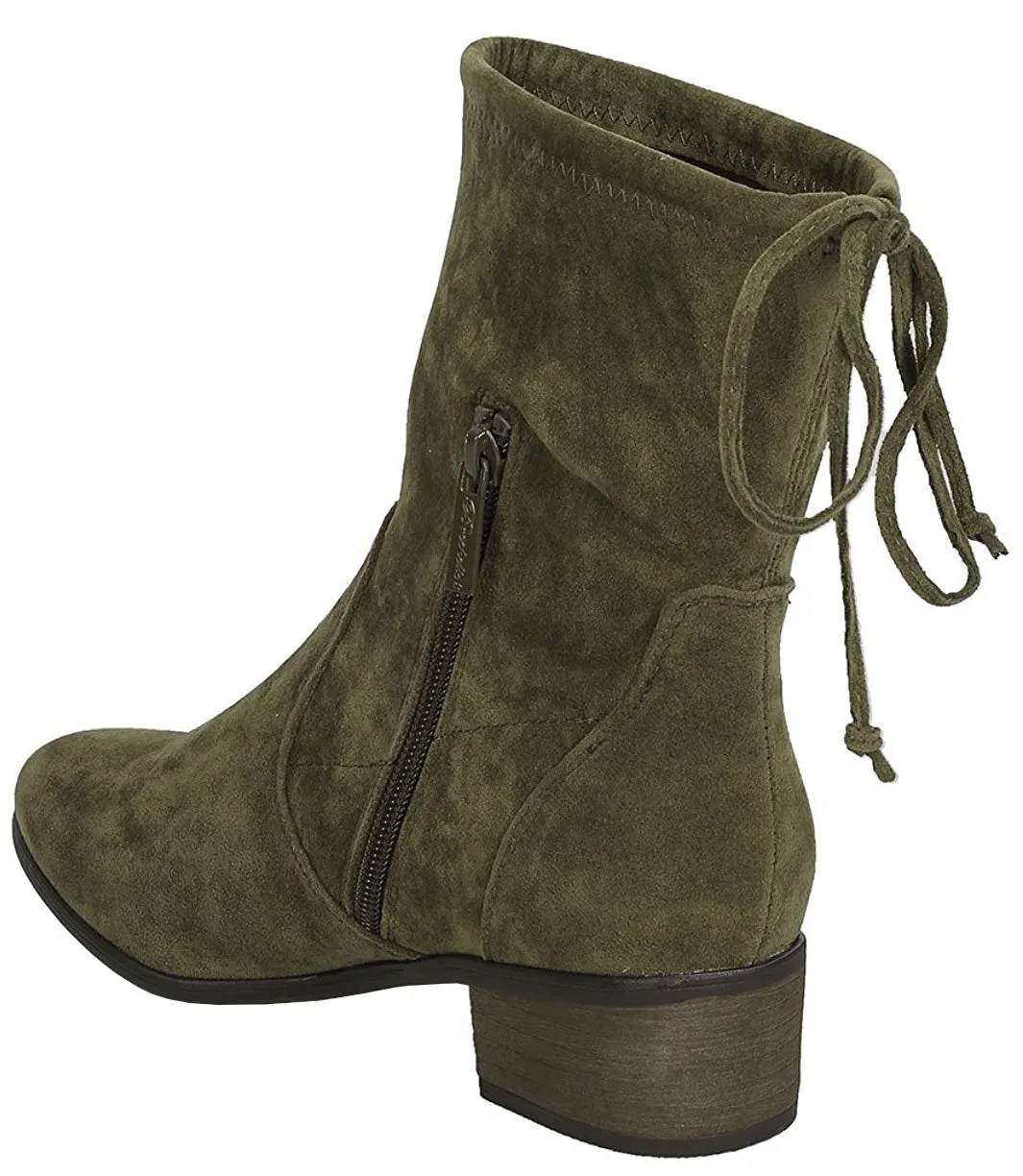 Breckelle's Women's Closed Toe Back Tie Drawstring Mid-Calf Block Heel Boot