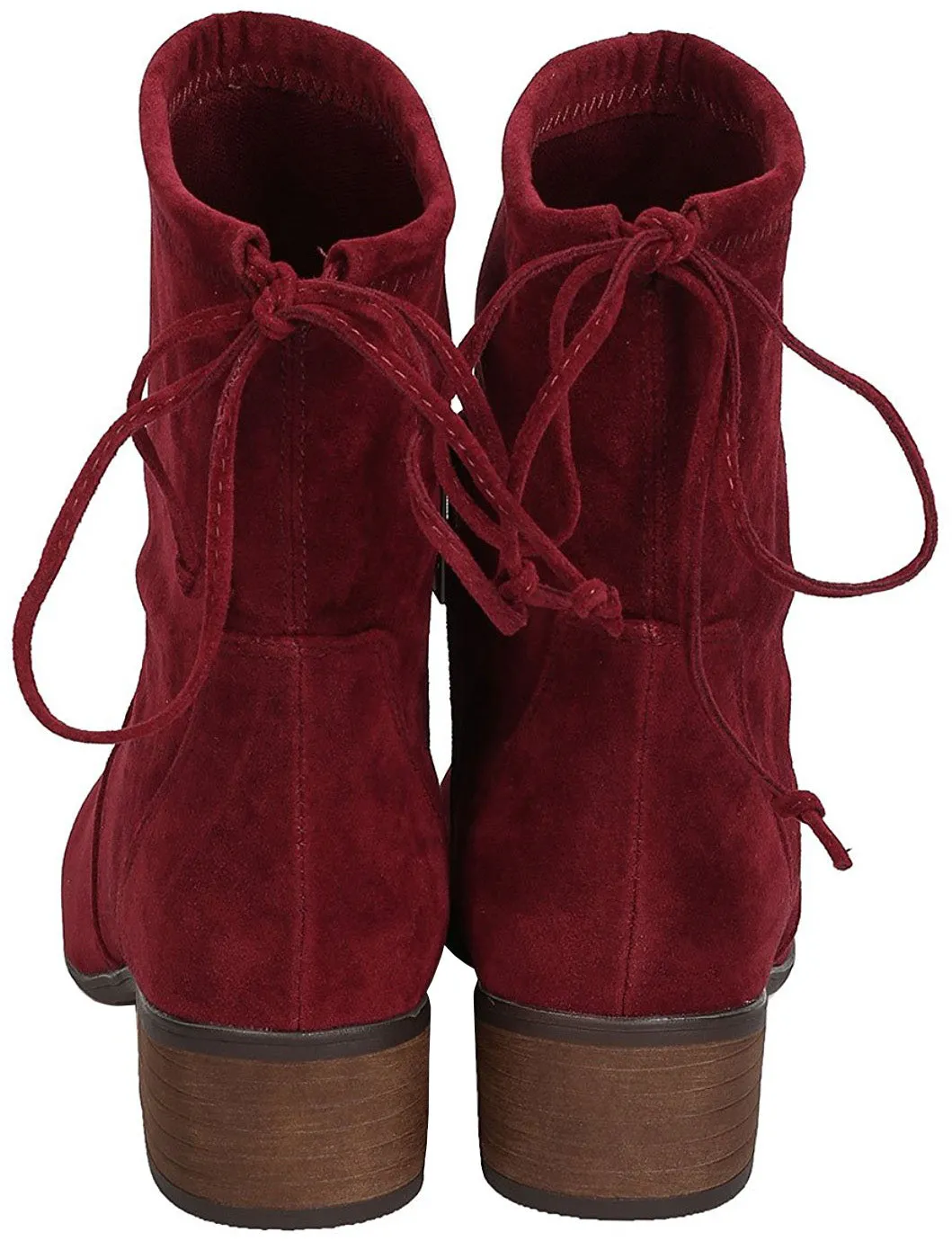 Breckelle's Women's Closed Toe Back Tie Drawstring Mid-Calf Block Heel Boot