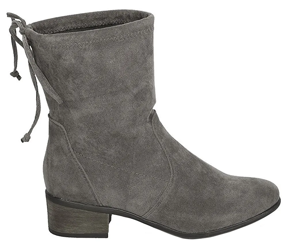 Breckelle's Women's Closed Toe Back Tie Drawstring Mid-Calf Block Heel Boot