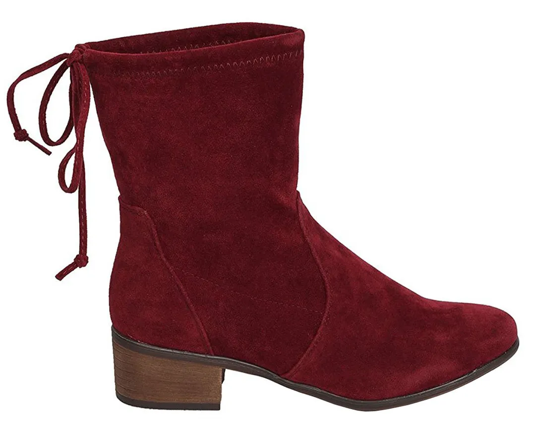 Breckelle's Women's Closed Toe Back Tie Drawstring Mid-Calf Block Heel Boot