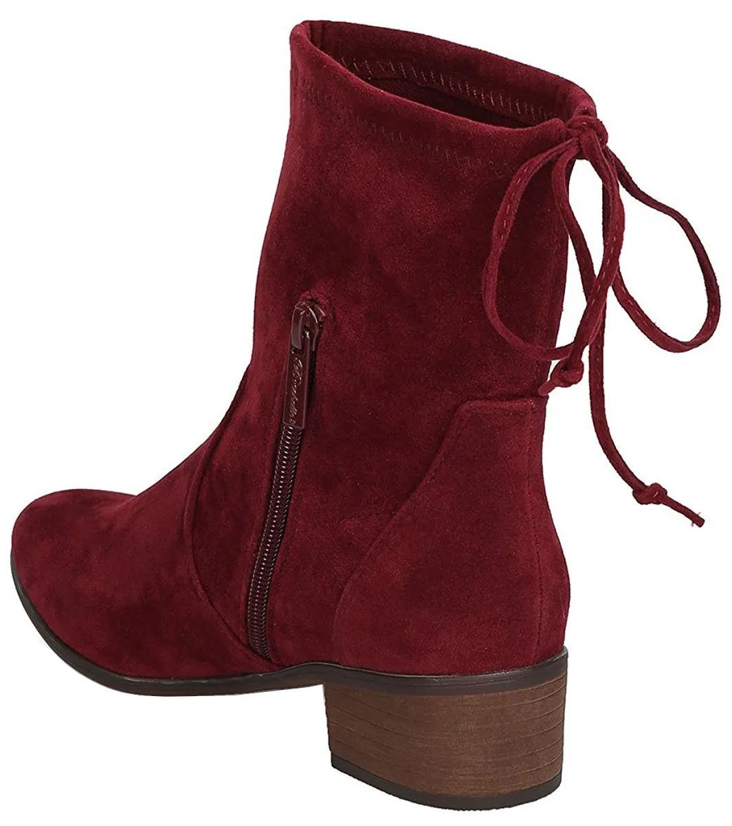 Breckelle's Women's Closed Toe Back Tie Drawstring Mid-Calf Block Heel Boot