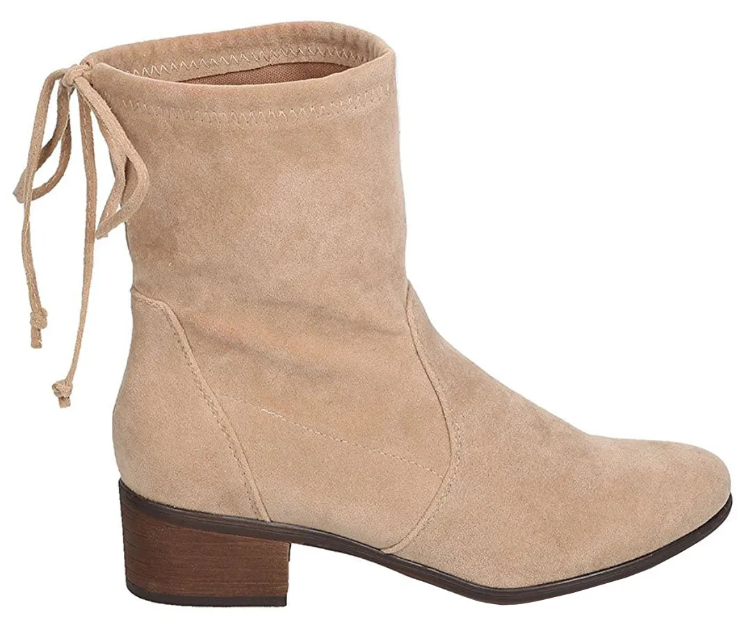 Breckelle's Women's Closed Toe Back Tie Drawstring Mid-Calf Block Heel Boot
