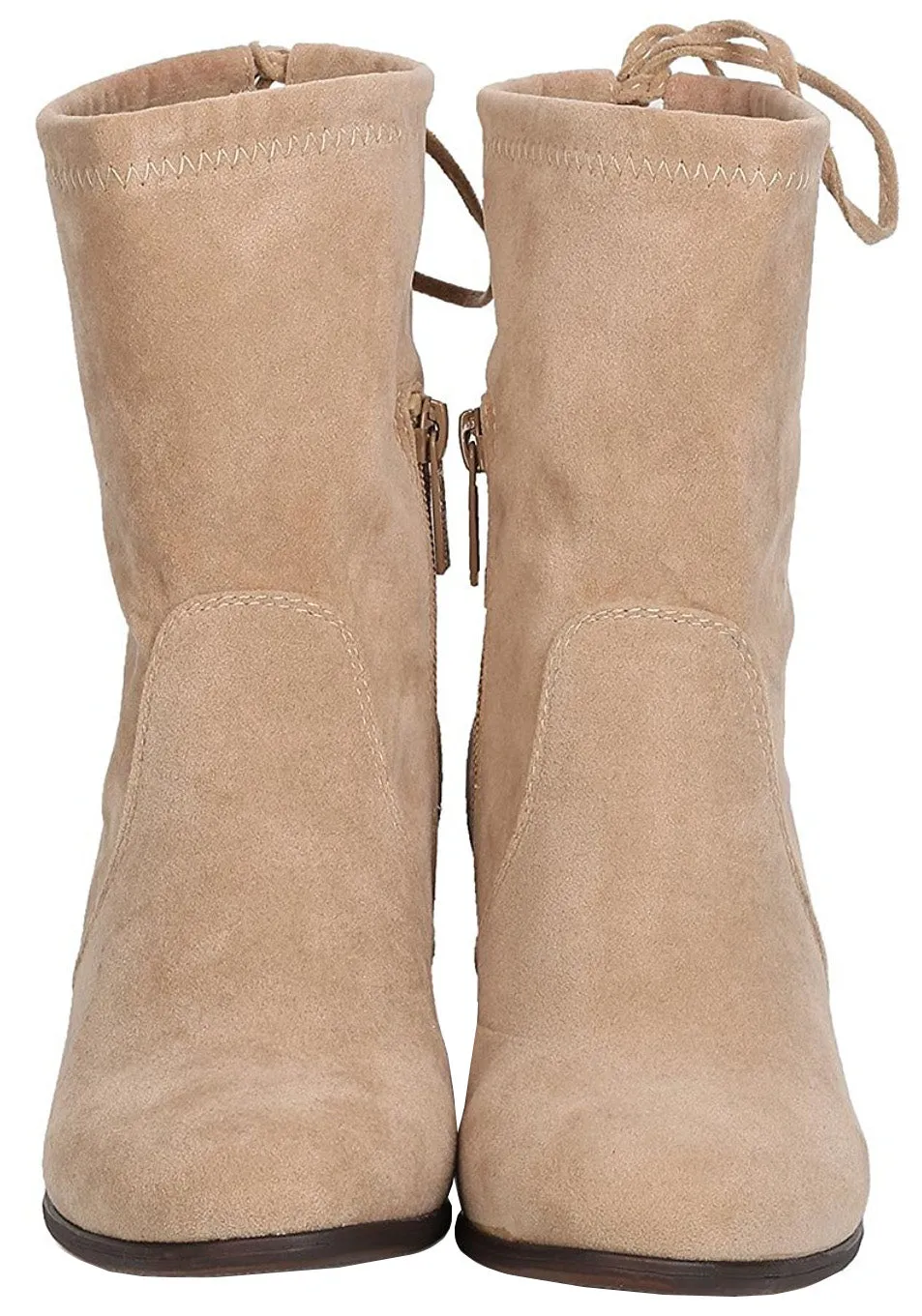 Breckelle's Women's Closed Toe Back Tie Drawstring Mid-Calf Block Heel Boot