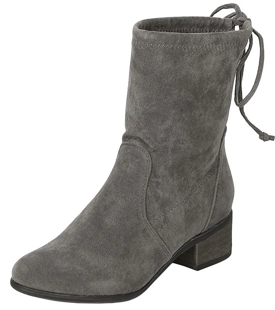 Breckelle's Women's Closed Toe Back Tie Drawstring Mid-Calf Block Heel Boot