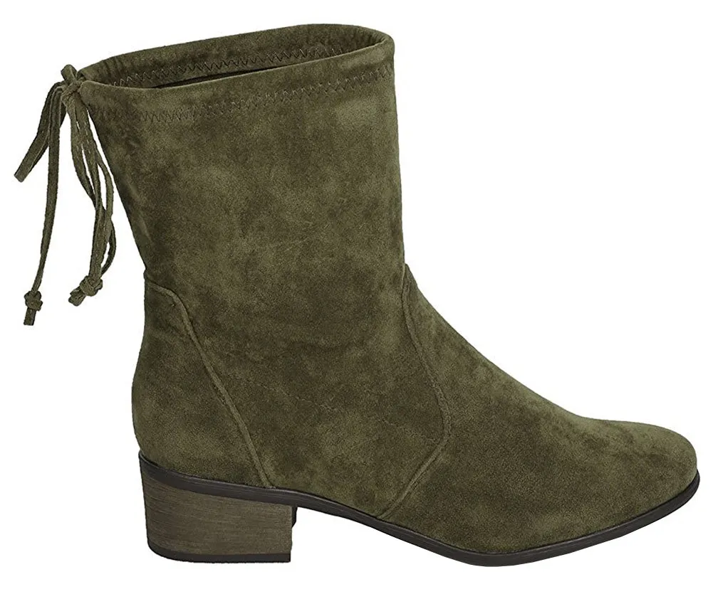 Breckelle's Women's Closed Toe Back Tie Drawstring Mid-Calf Block Heel Boot