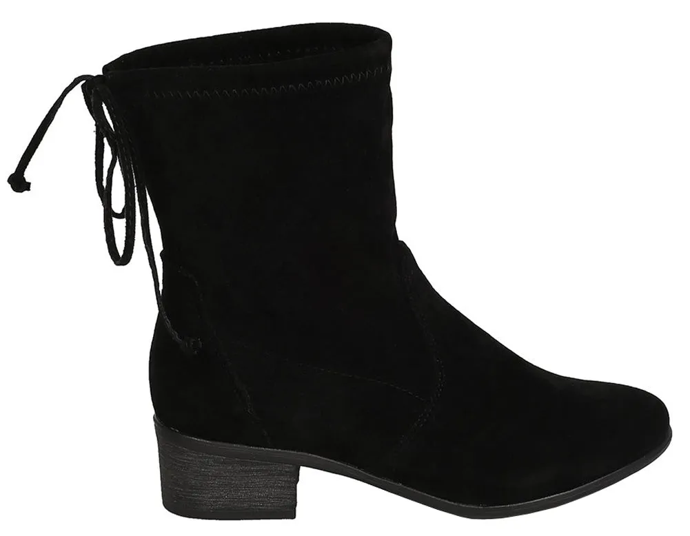 Breckelle's Women's Closed Toe Back Tie Drawstring Mid-Calf Block Heel Boot