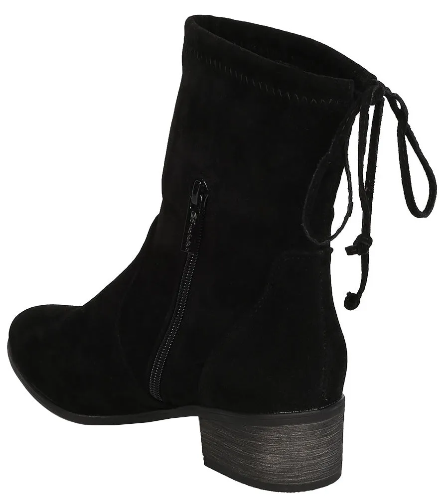 Breckelle's Women's Closed Toe Back Tie Drawstring Mid-Calf Block Heel Boot