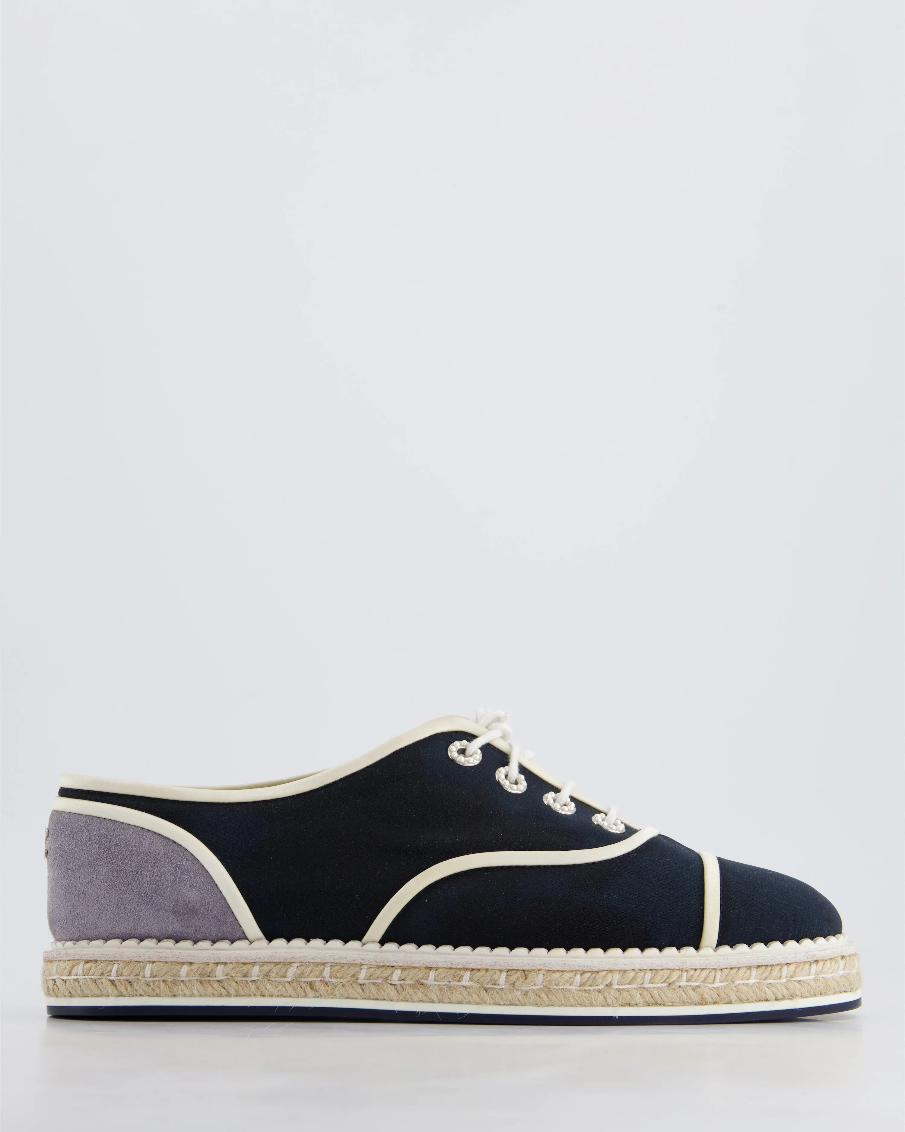 Chanel Navy Raffia Trainer With Suede And Pearl Detail Size Eu 40